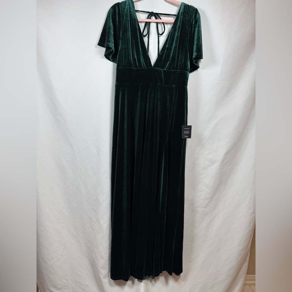 Lulus Elegant V-Neck Green Velvet Dress XL - Picture 2 of 15